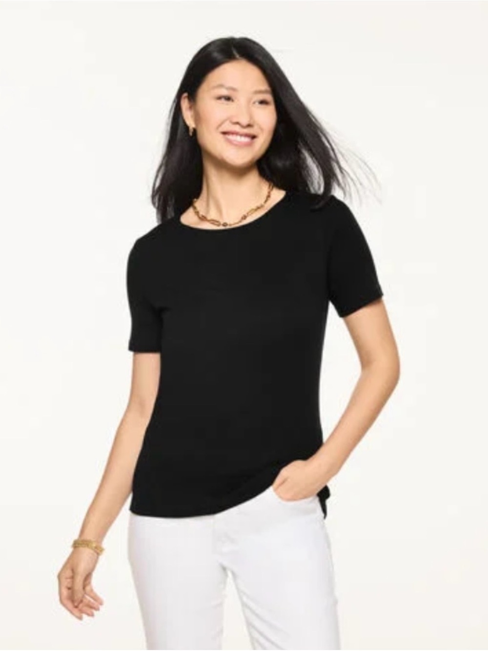 Talbots Black Short-Sleeve Crewneck Cotton T - size XL